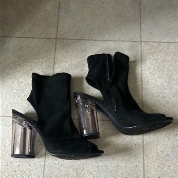 Charlotte Russe Black Heeled Ankle Boots with Peep-Toe - Picture 2 of 4